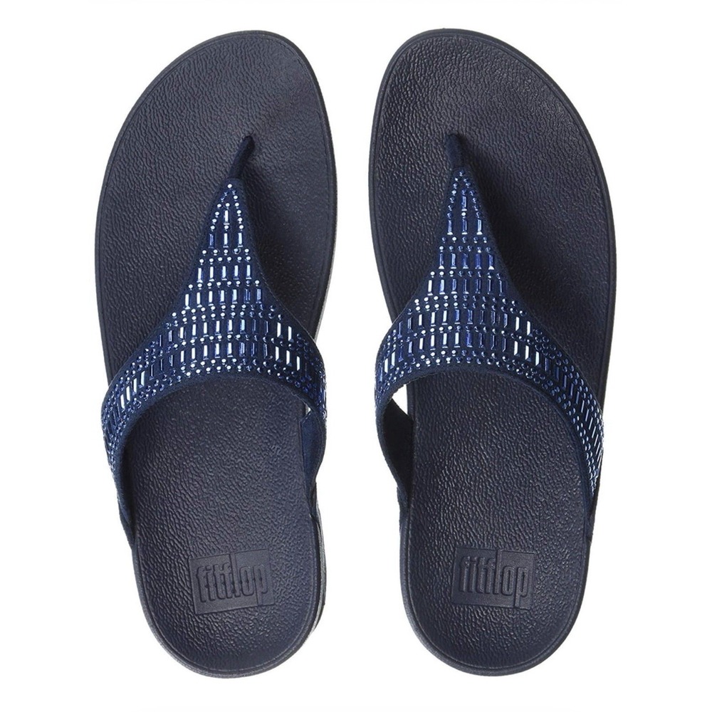 FitFlop Women's Lulu Crystal Incastone Flip Flop Sandals Size 10 Blur